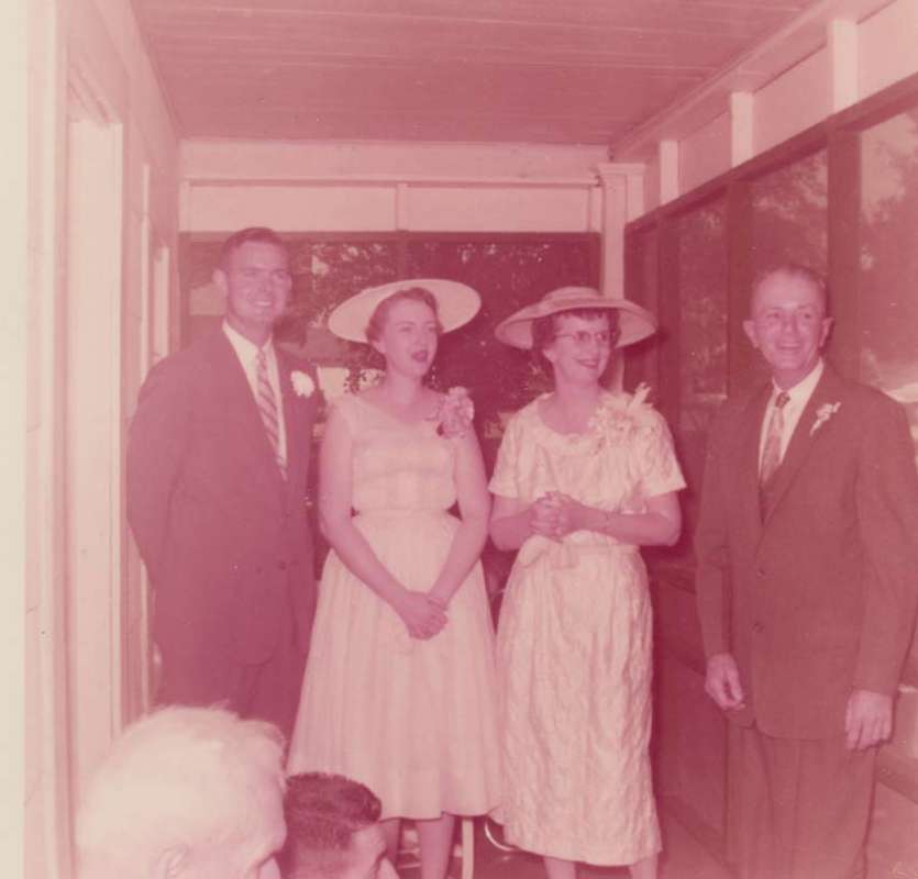 LtoR - Joe Nester, Betty Rasberry Nester, Moddie Harper Rasberry and Bill Rasberry - at their wedding reception