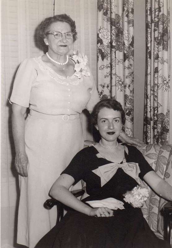 Betty and Aunt Mattie Knight Boutwell (Virgie's sister), who lived in Natchez, at Betty's Natchez wedding shower. Virgie Knight, her mother, passed away unexpectedly during Betty's freshman year at Mississippi College.
