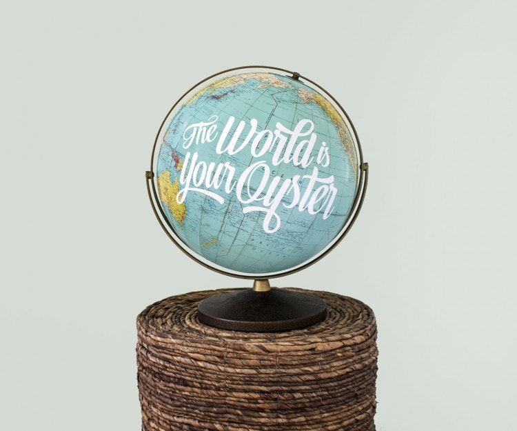 "The World is Your Oyster" Hand Lettered Globes for Weddings by Wild & Free Designs