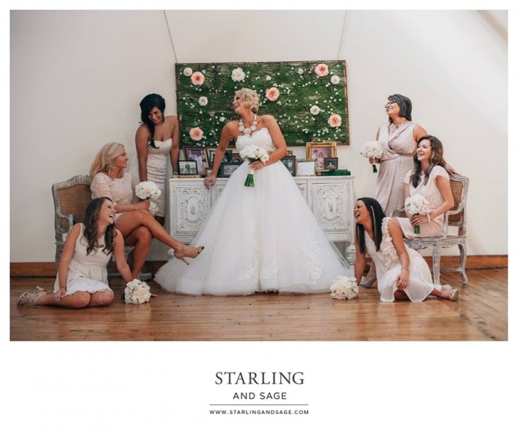 Bridal party photo by Starling & Sage with vintage wedding rentals by Ardor Rental Boutique