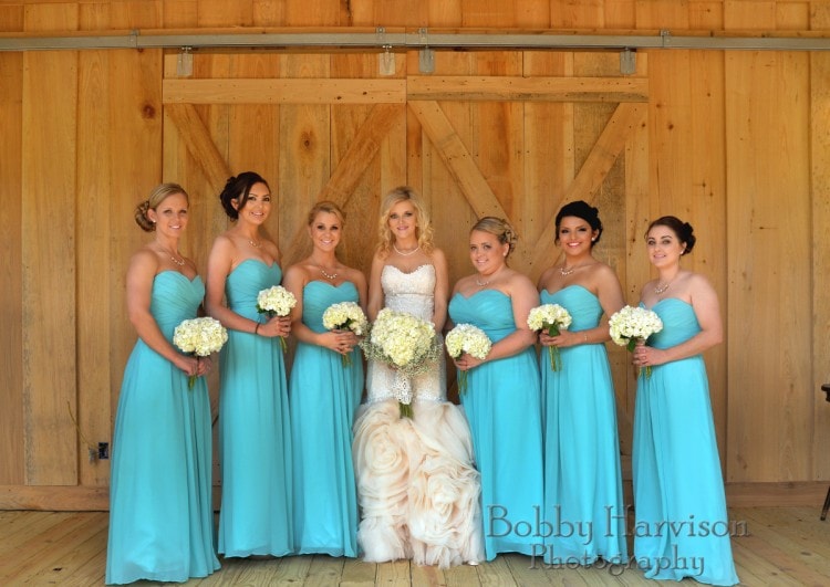Blue Bridesmaid's Dresses with White Bouquets, MS Outdoor Wedding