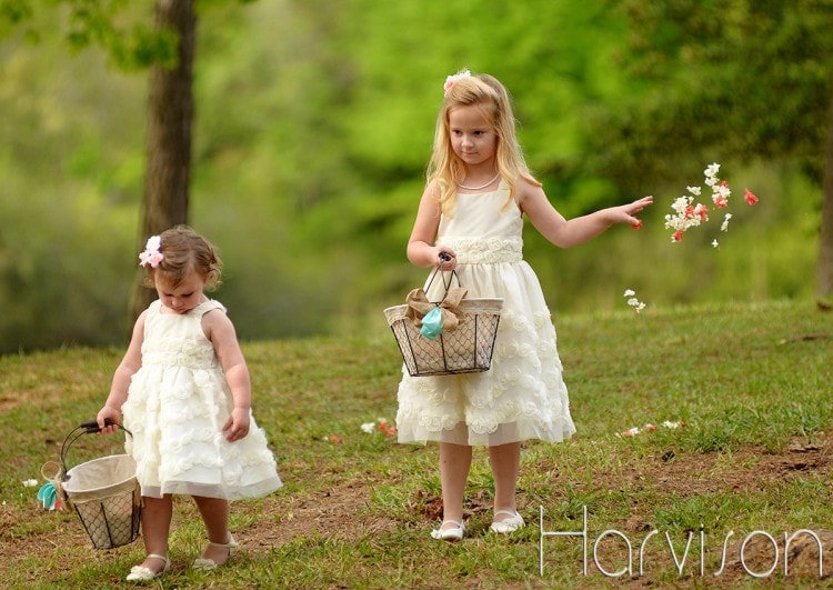 Outdoor Wedding, Flower Girls with Wire Baskets