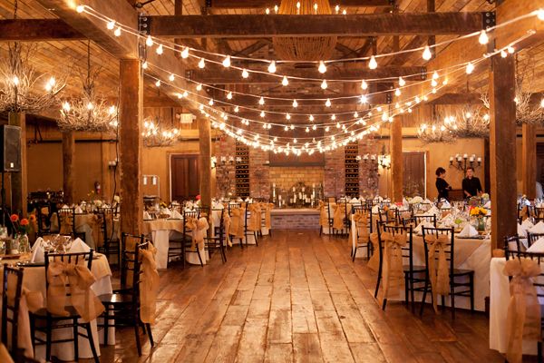 Market lighting for rustic barn reception! Love this!
